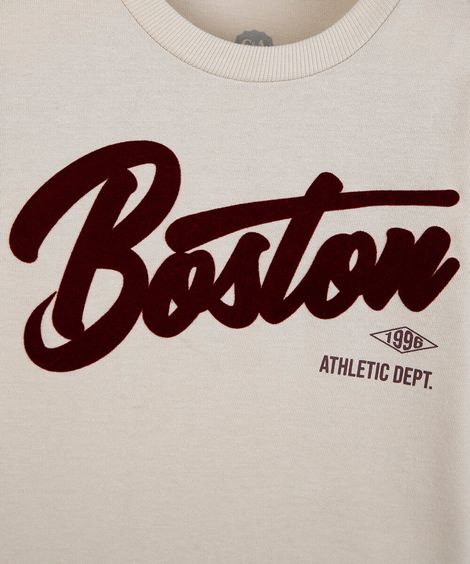 camiseta infantil de algodão manga longa estampada bege