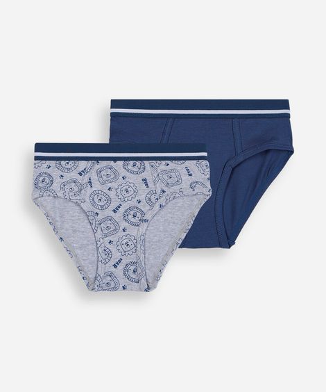 kit de 2 cuecas slip infantil de algodão estampado colorido