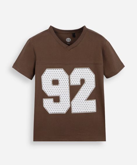 camiseta infantil de algodão com recorte manga curta estampada marrom