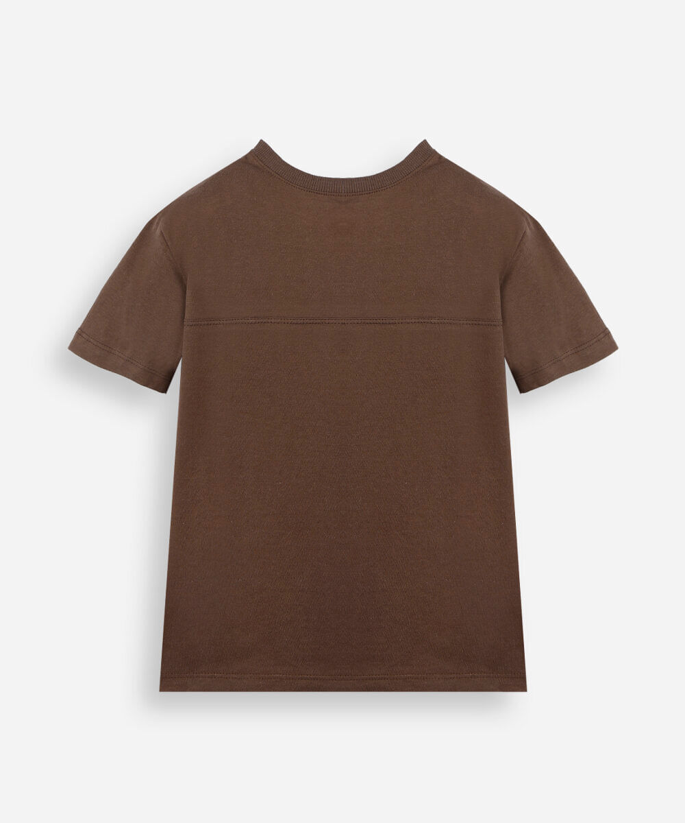 camiseta infantil de algodão com recorte manga curta estampada marrom