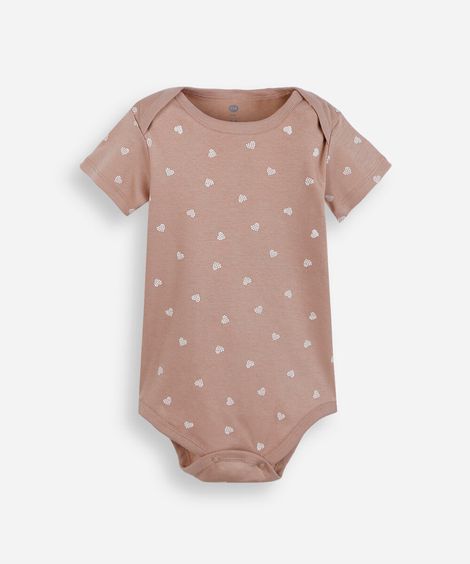 body infantil de algodão manga curta estampado marrom