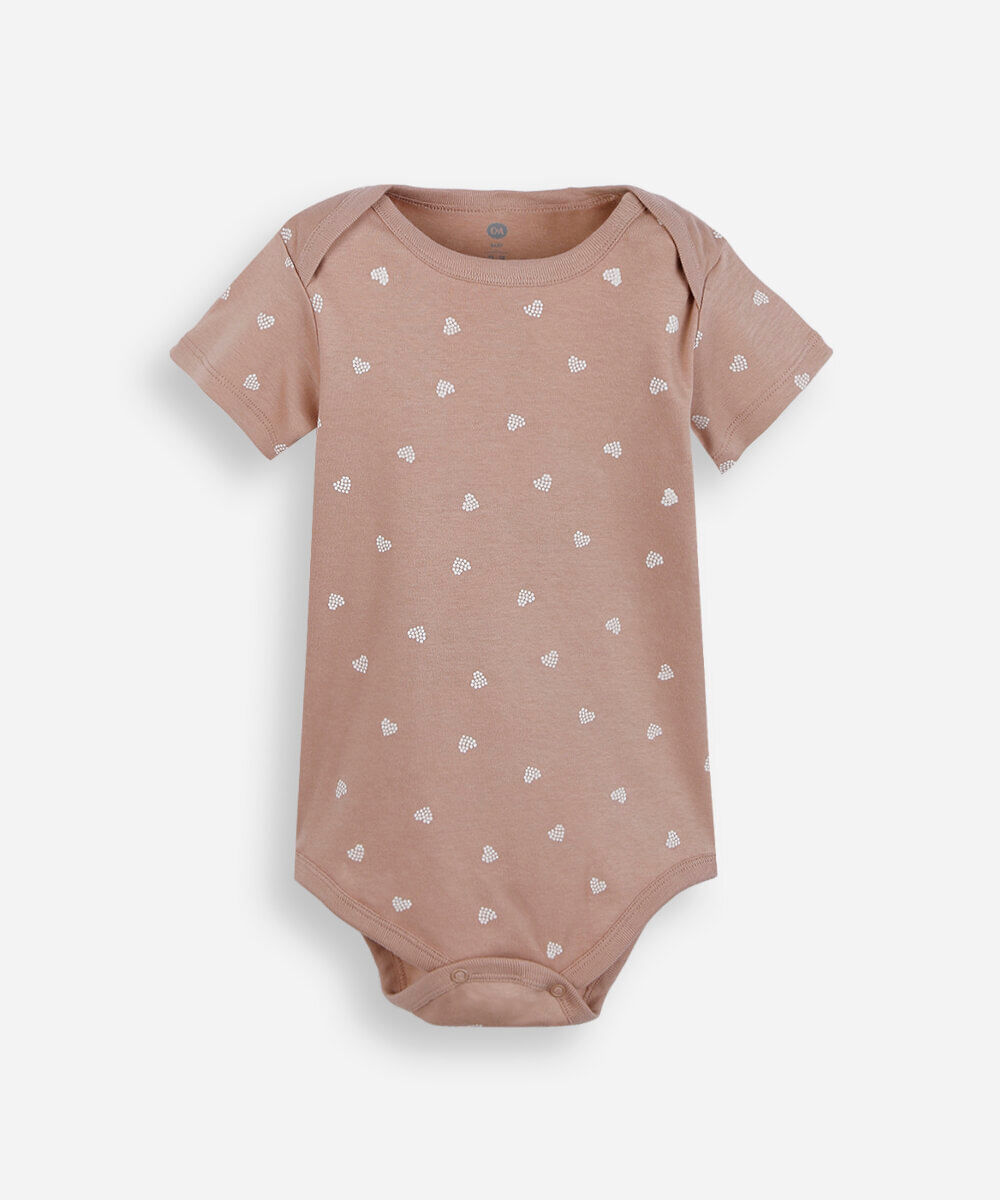 body infantil de algodão manga curta estampado marrom