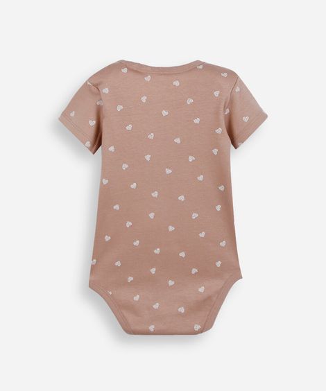 body infantil de algodão manga curta estampado marrom