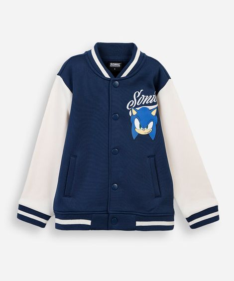 jaqueta bomber infantil de moletom sonic azul