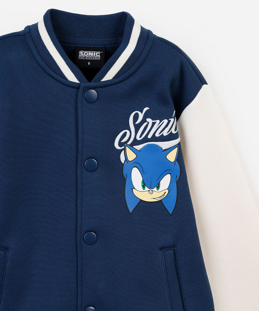 jaqueta bomber infantil de moletom sonic azul