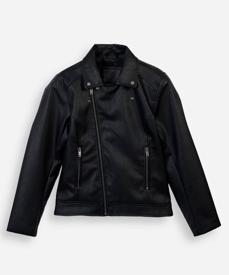 jaqueta biker juvenil de pu com bolsos preta