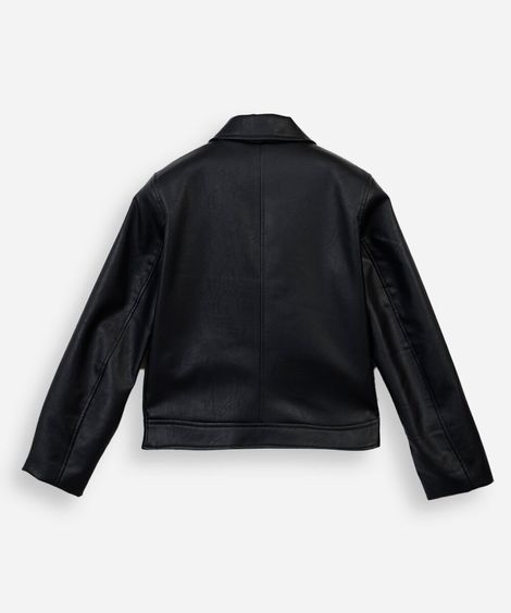 jaqueta biker juvenil de pu com bolsos preta