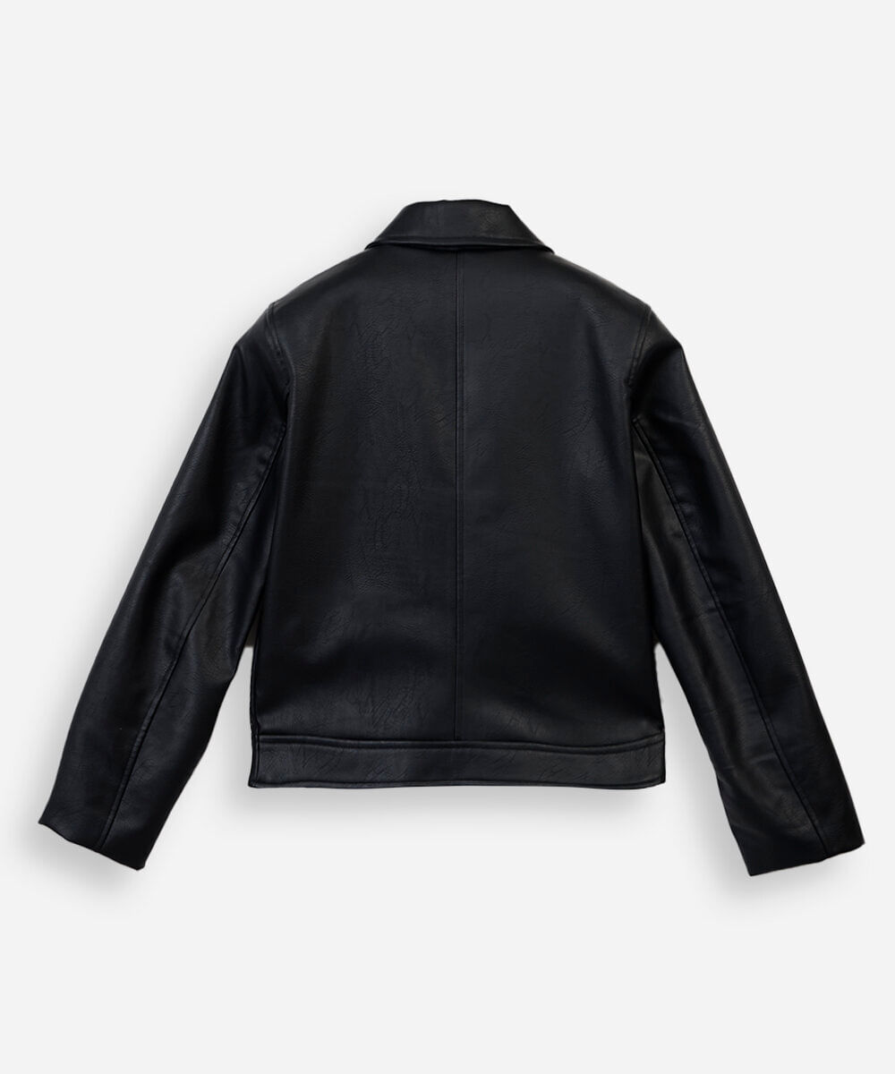 jaqueta biker juvenil de pu com bolsos preta