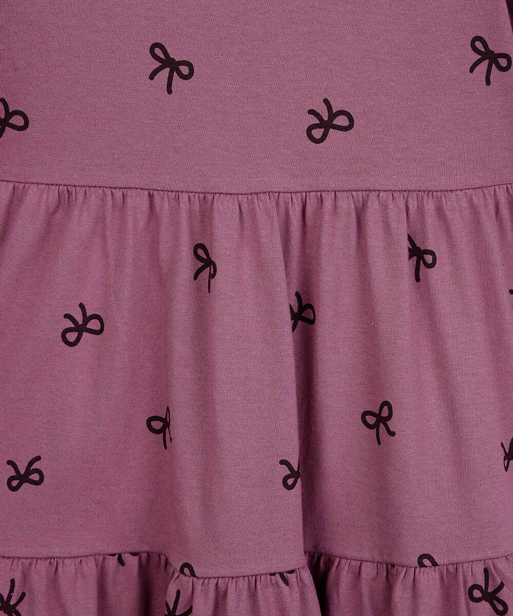 vestido infantil de algodão manga longa com recortes laços rosa