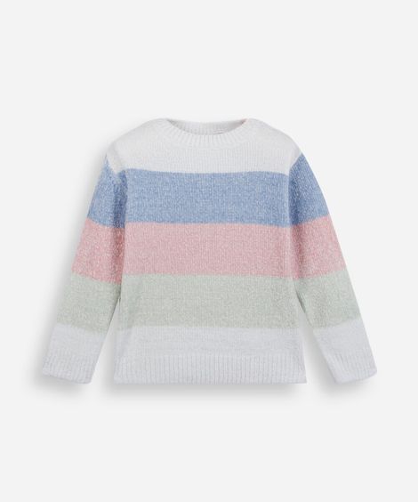 suéter infantil de tricot chenille listrado colorido