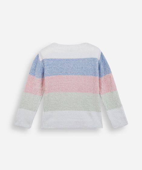 suéter infantil de tricot chenille listrado colorido