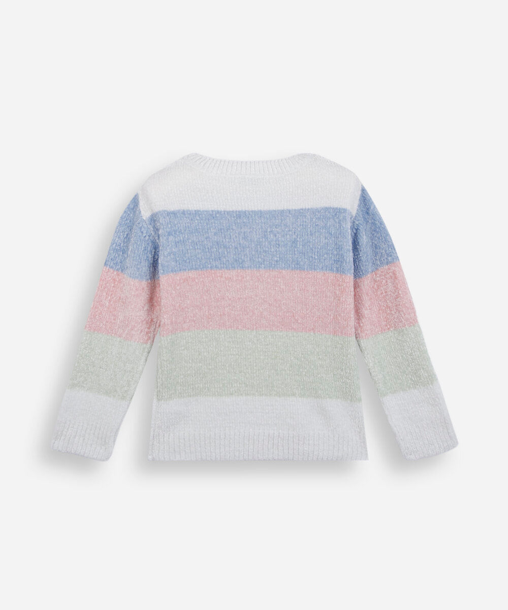 suéter infantil de tricot chenille listrado colorido
