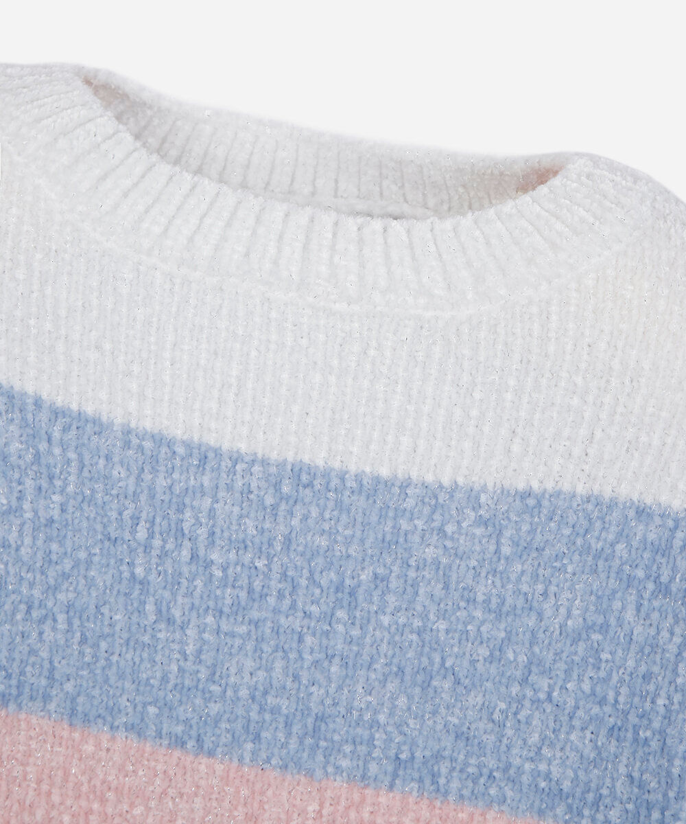 suéter infantil de tricot chenille listrado colorido