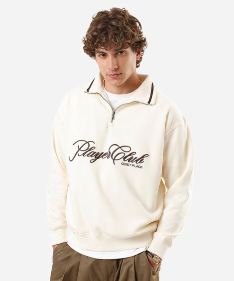 blusão masculino de moletom felpado com gola bordado off white