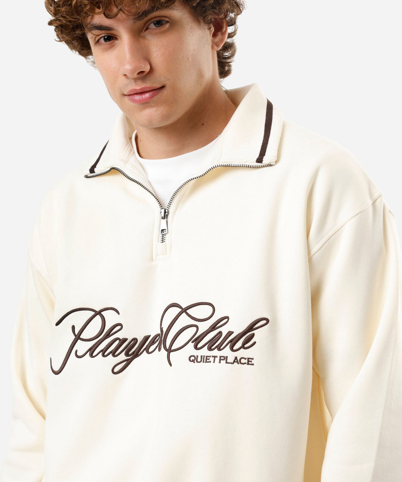 blusão masculino de moletom felpado com gola bordado off white