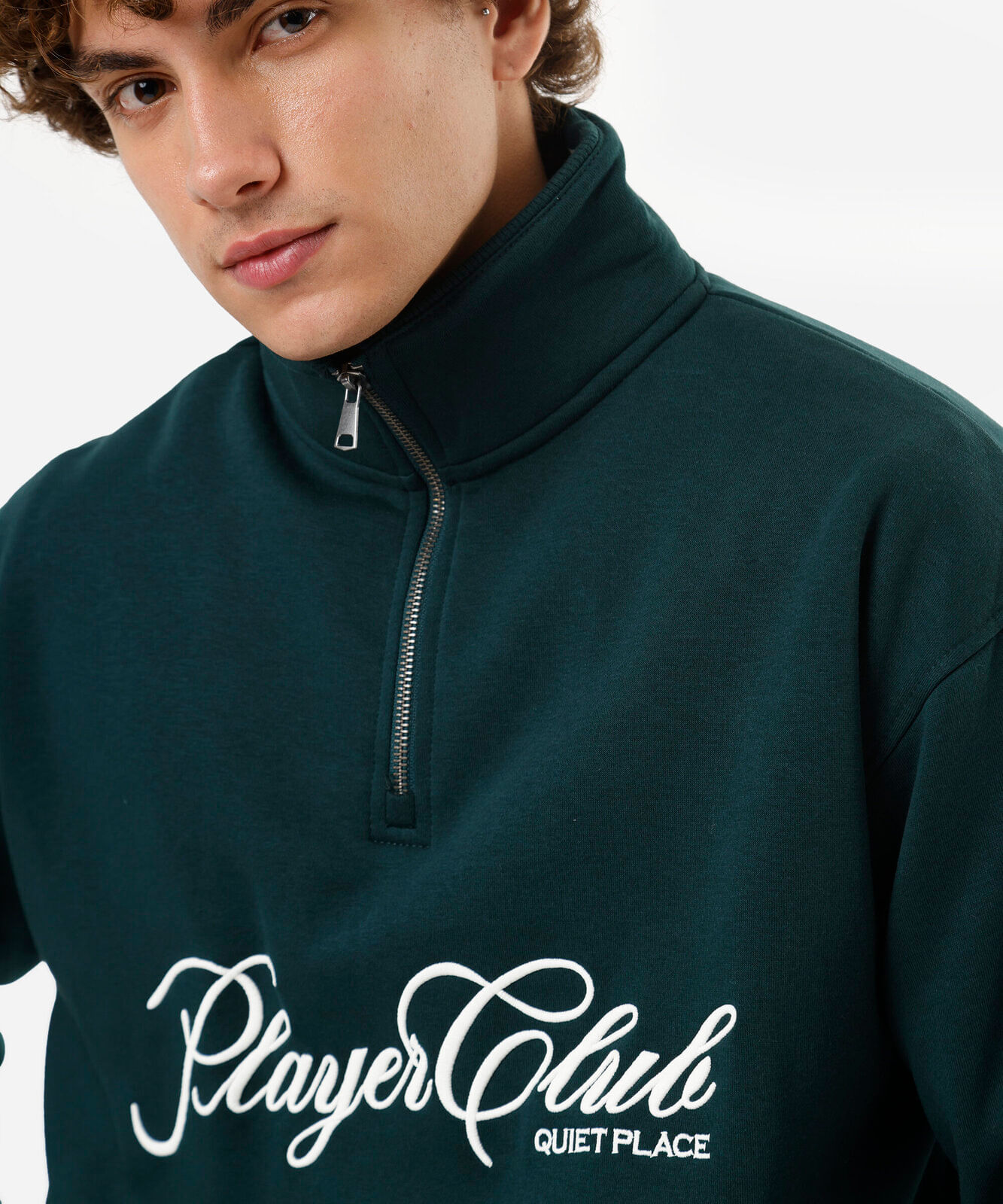 blusão masculino de moletom felpado com gola bordado verde
