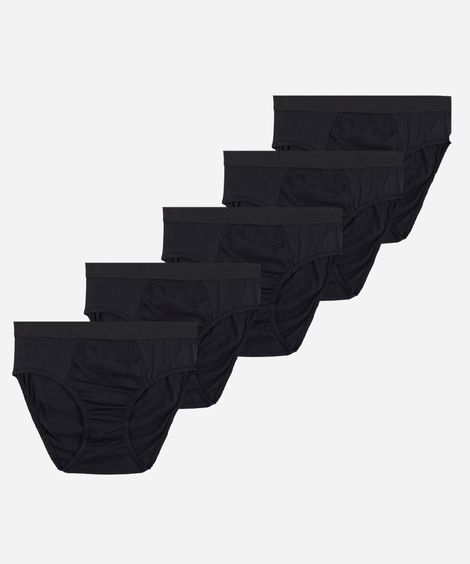 kit de 5 cuecas slip masculina de algodão preto