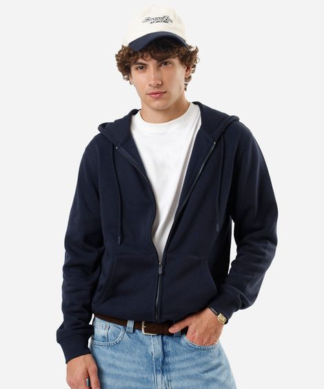 blusão básico masculino de moletom com capuz azul