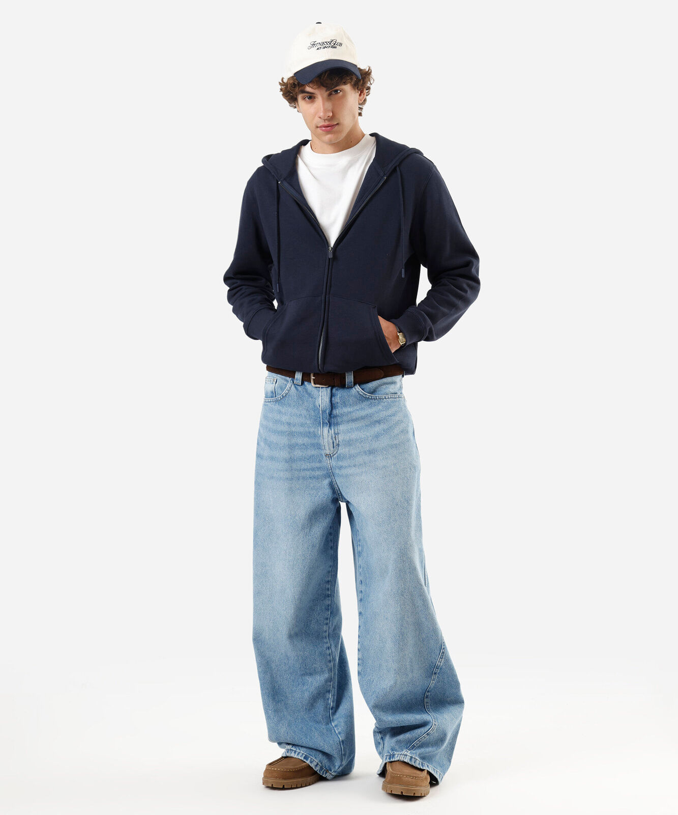 blusão básico masculino de moletom com capuz azul