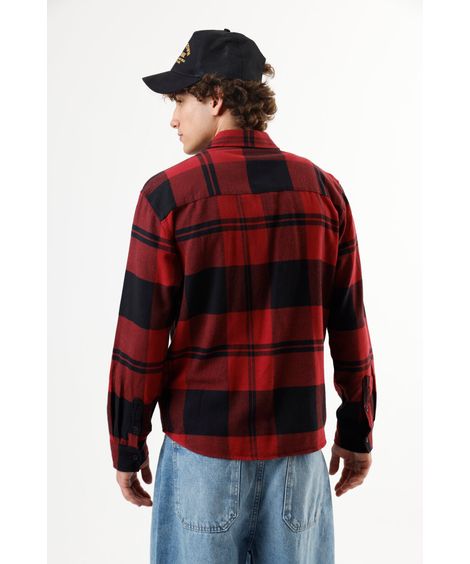 camisa masculina de algodão manga longa xadrez vermelha