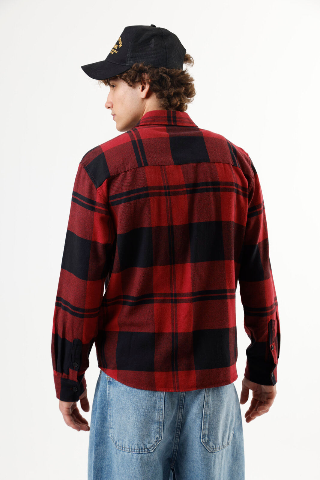 camisa masculina de algodão manga longa xadrez vermelha