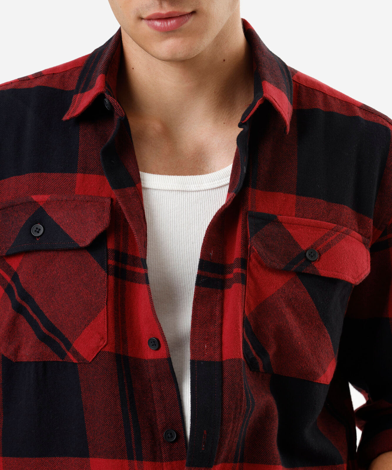 camisa masculina de algodão manga longa xadrez vermelha