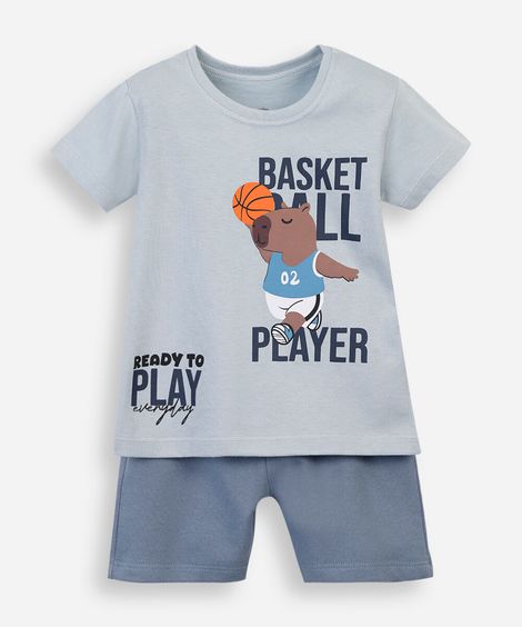 conjunto curto infantil de algodão estampado azul