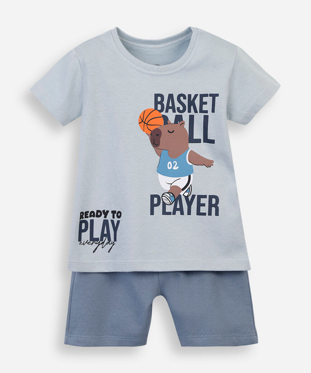 conjunto curto infantil de algodão estampado azul