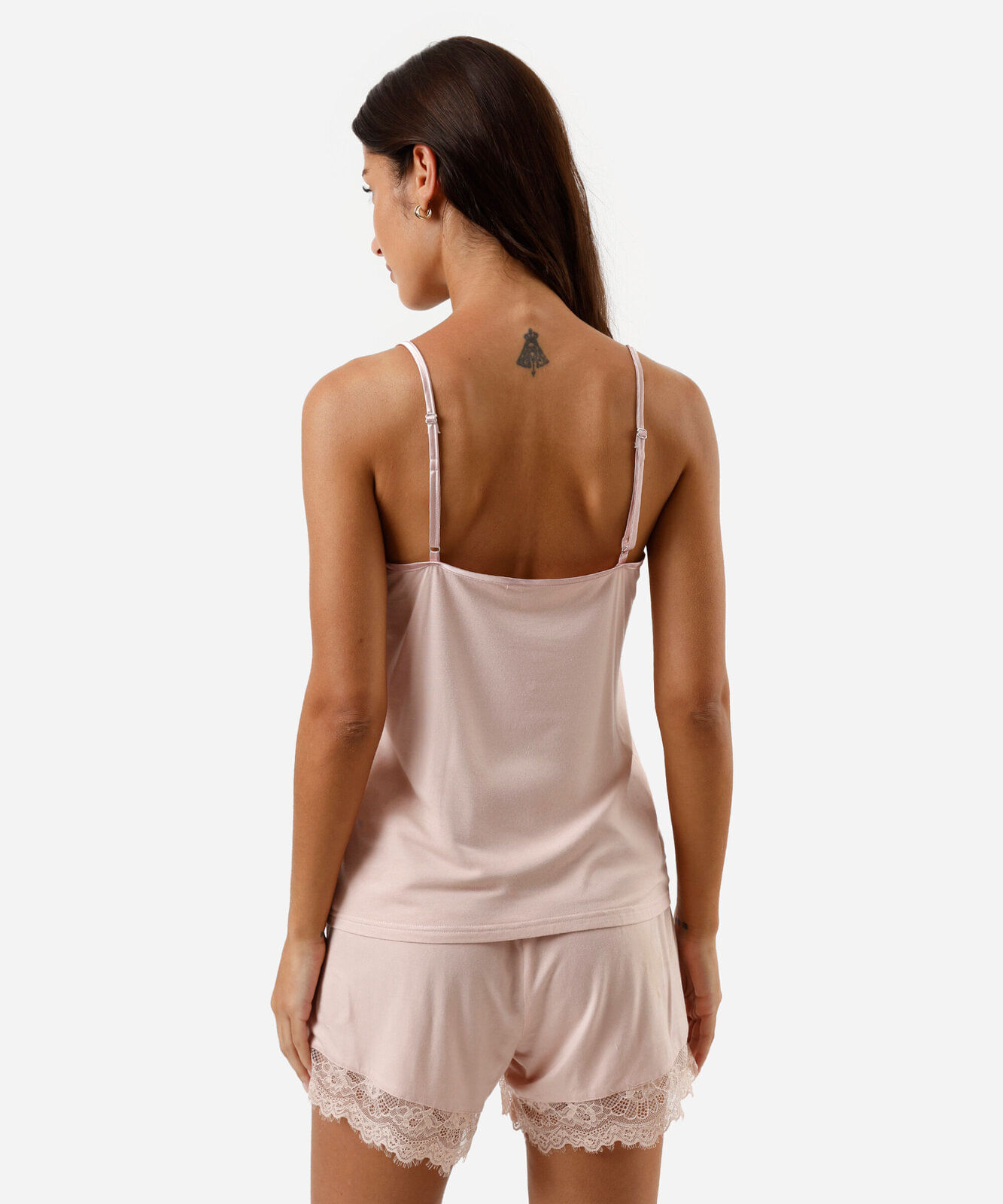 pijama short doll feminino com viscose e renda rosa