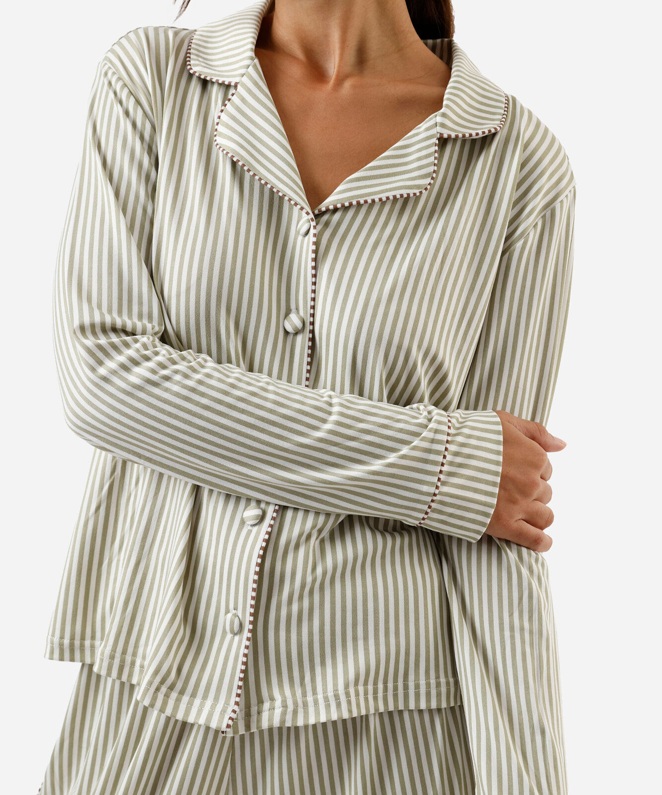 pijama longo americano listrado com scrunchie verde