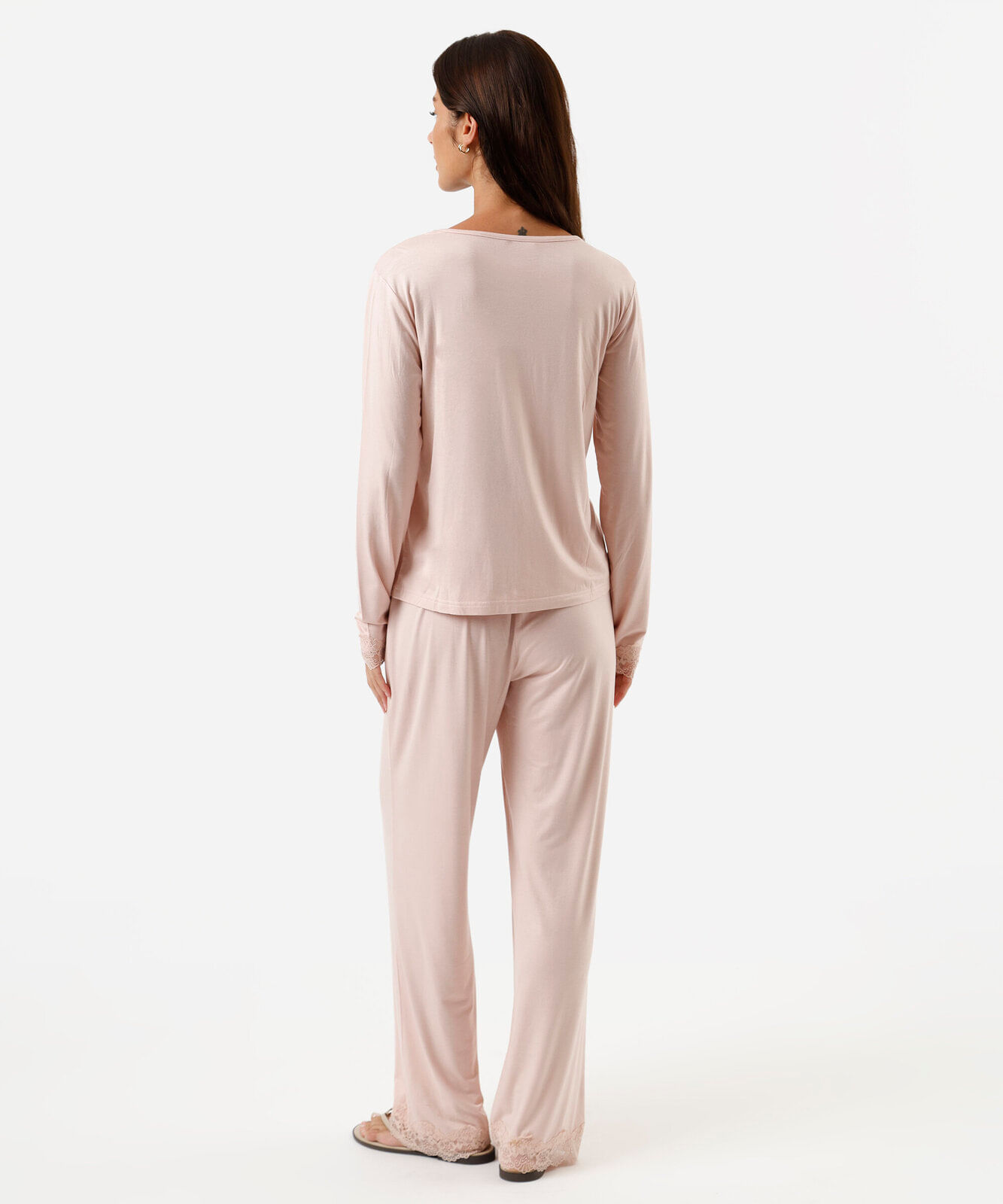 pijama longo feminino de viscose com nécessaire  rosa