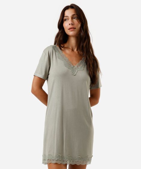 camisola feminina de viscose com renda verde