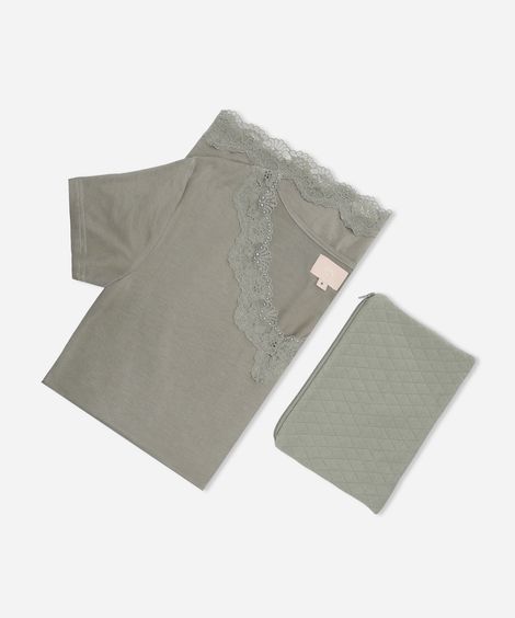 camisola feminina de viscose com renda verde