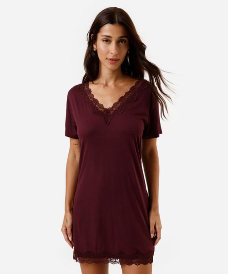 camisola feminina de viscose com renda vinho