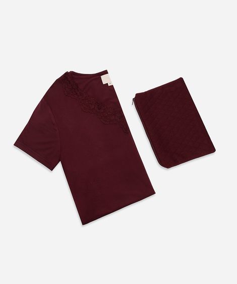 camisola feminina de viscose com renda vinho