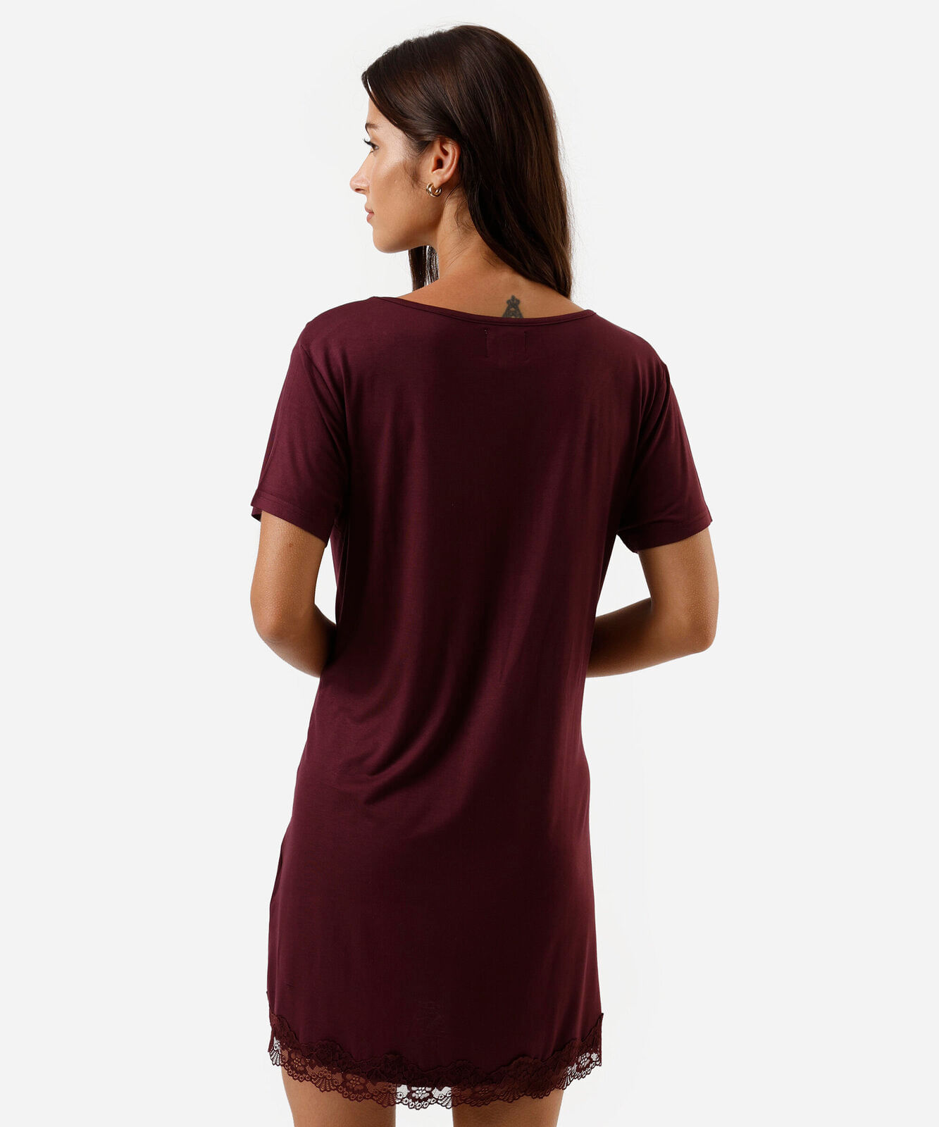 camisola feminina de viscose com renda vinho