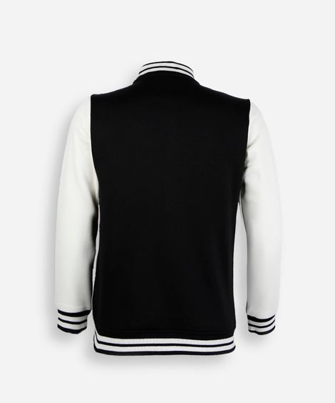 jaqueta bomber college juvenil de moletom com bordado preta
