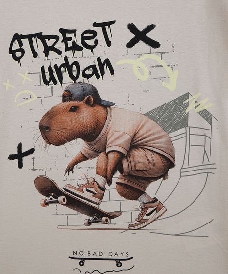 camiseta infantil de algodão manga longa estampada bege