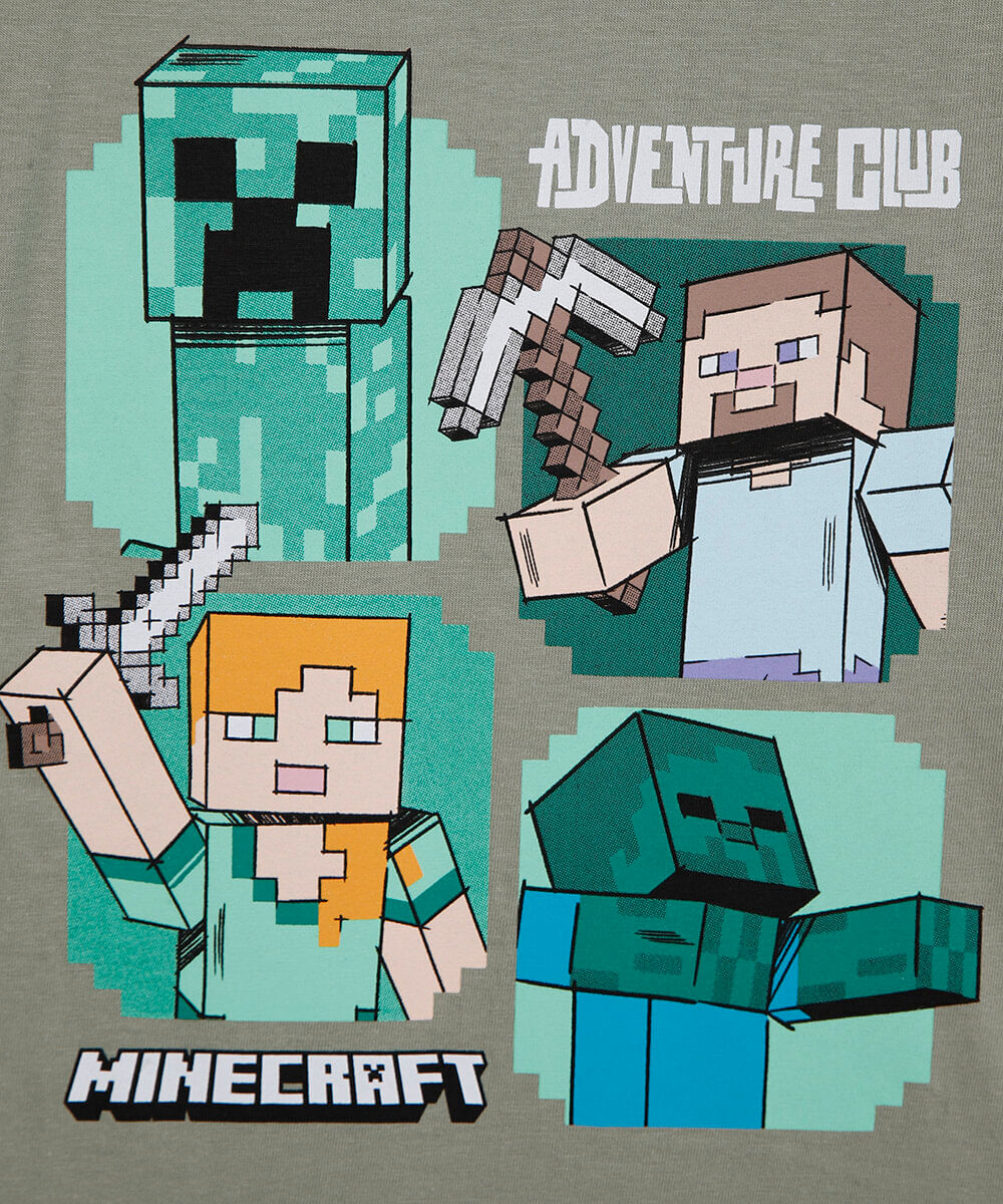 camiseta infantil de algodão manga longa minecraft verde