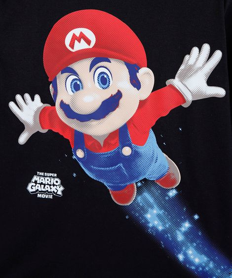 camiseta infantil de algodão manga longa mario bros preta