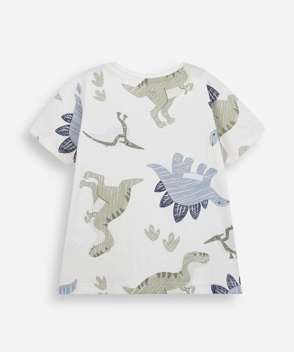 kit de 3 camisetas infantil de algodão manga curta dino colorido
