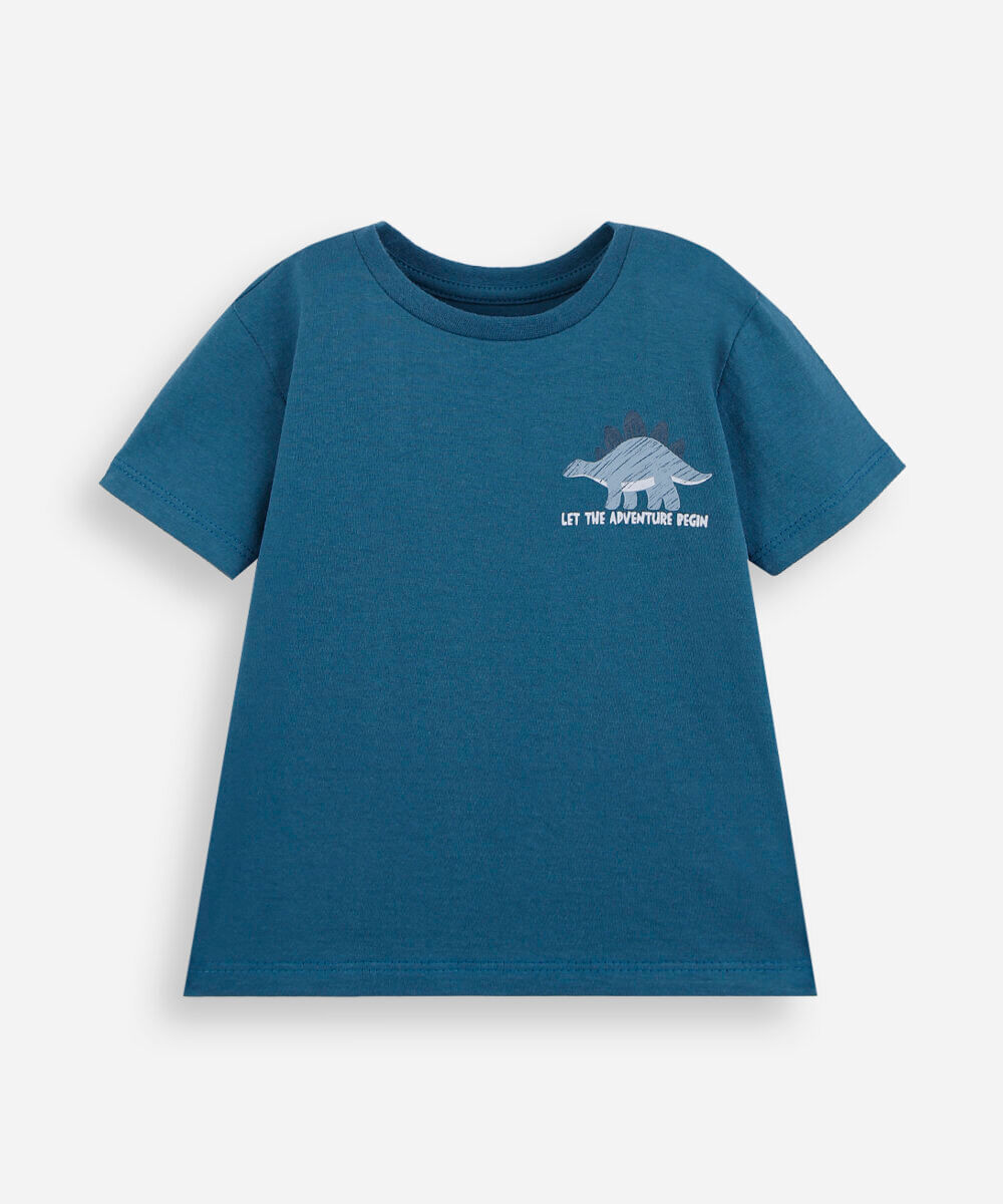 kit de 3 camisetas infantil de algodão manga curta dino colorido