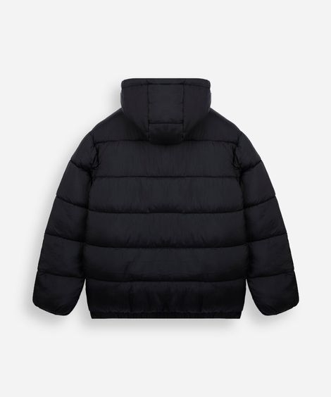 jaqueta puffer juvenil de poliamida com capuz preta