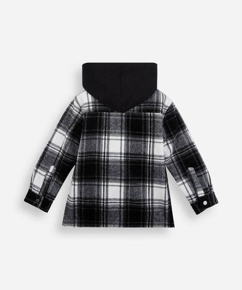 jaqueta infantil com capuz xadrez cinza