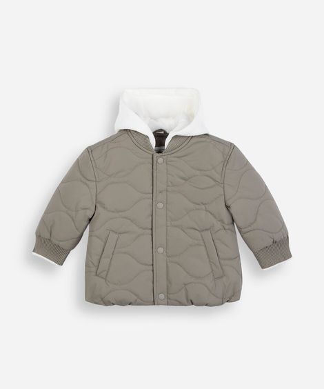 jaqueta puffer infantil com capuz verde