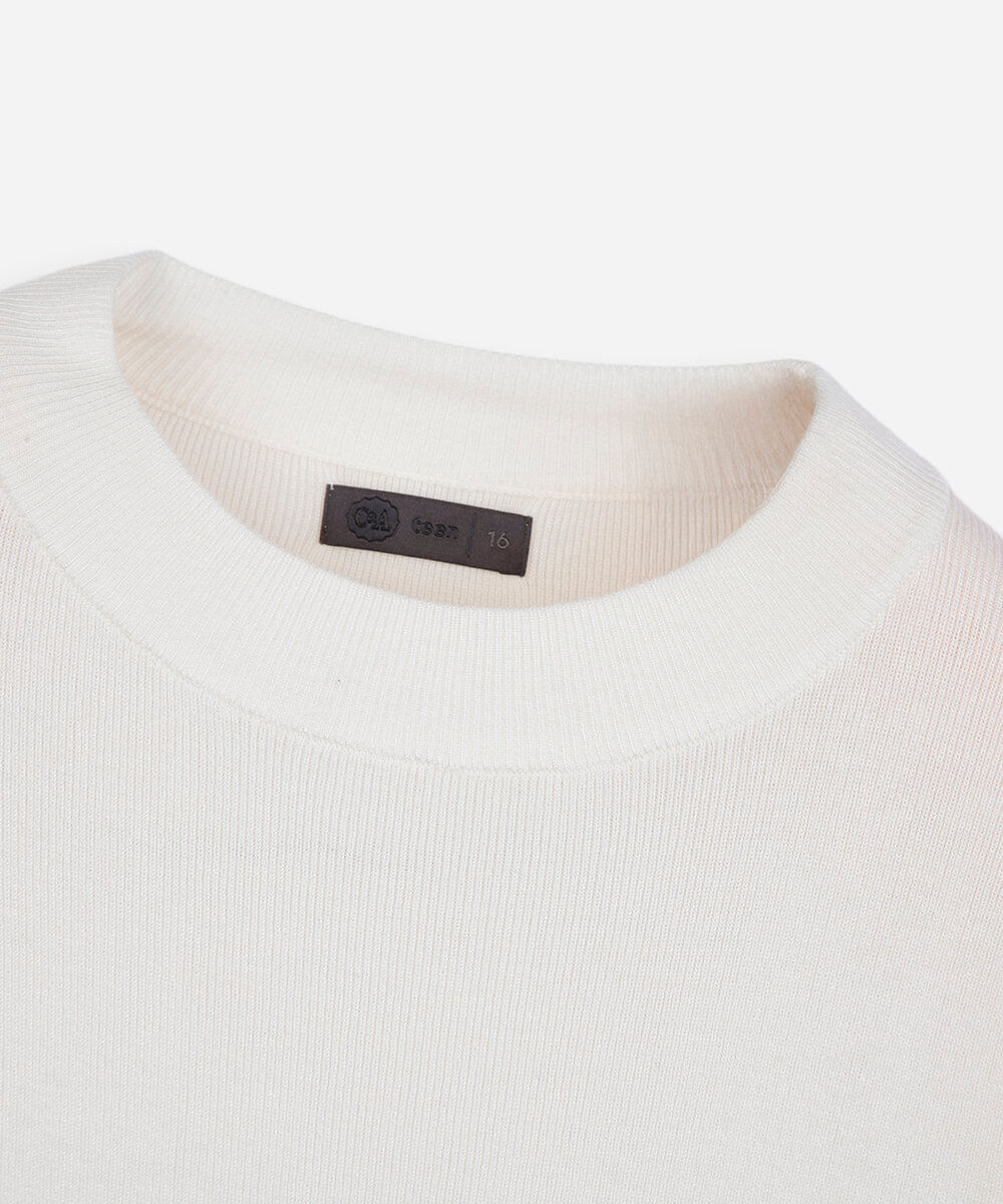 blusa juvenil com viscose manga longa off white