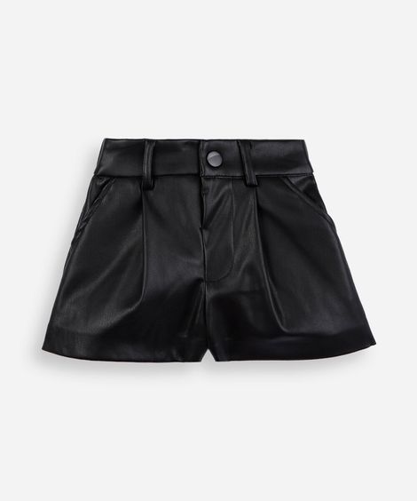 short infantil de poliuretano preto