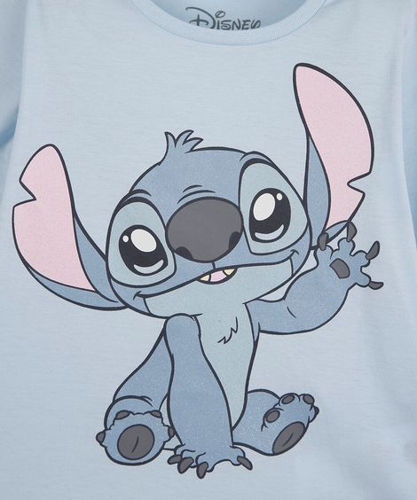 blusa infantil de algodão manga longa stitch azul