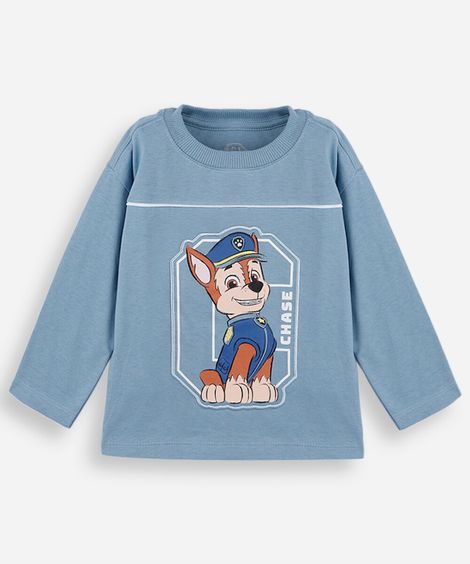 camiseta infantil de algodão manga longa patrulha canina azul