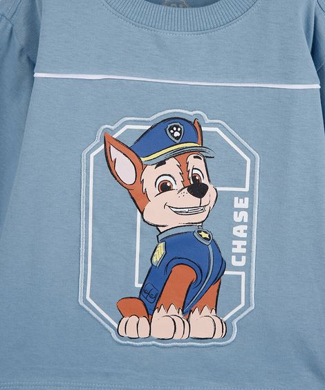 camiseta infantil de algodão manga longa patrulha canina azul